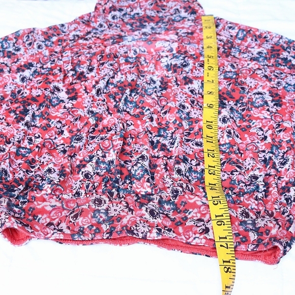 Free People All Dolled Up Red Floral Print Mesh Long Sleeve Crop Top, Size XS - Picture 6 of 10